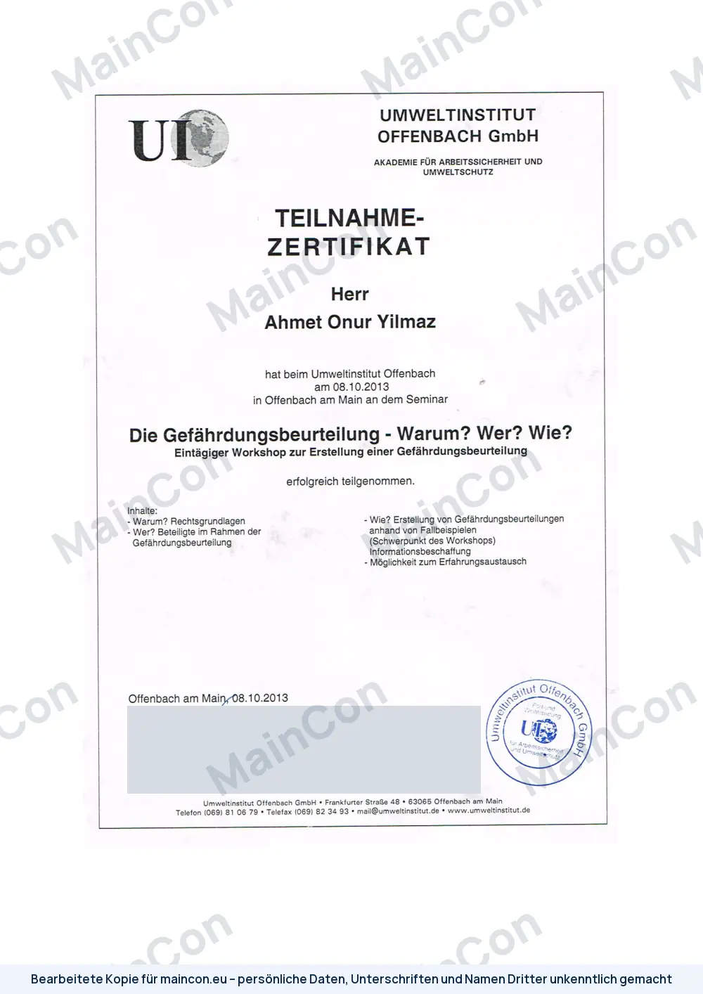 Bescheinigung: Workshop Erstellung von Gefährdungsbeurteilungen (bearbeitete Kopie)