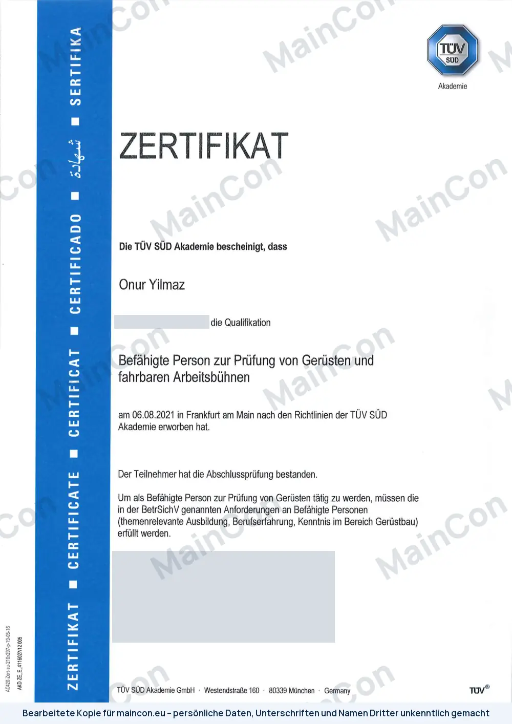 Bescheinigung: Befähigte Person zur Prüfung von Gerüsten und fahrbaren Arbeitsbühnen (bearbeitete Kopie)